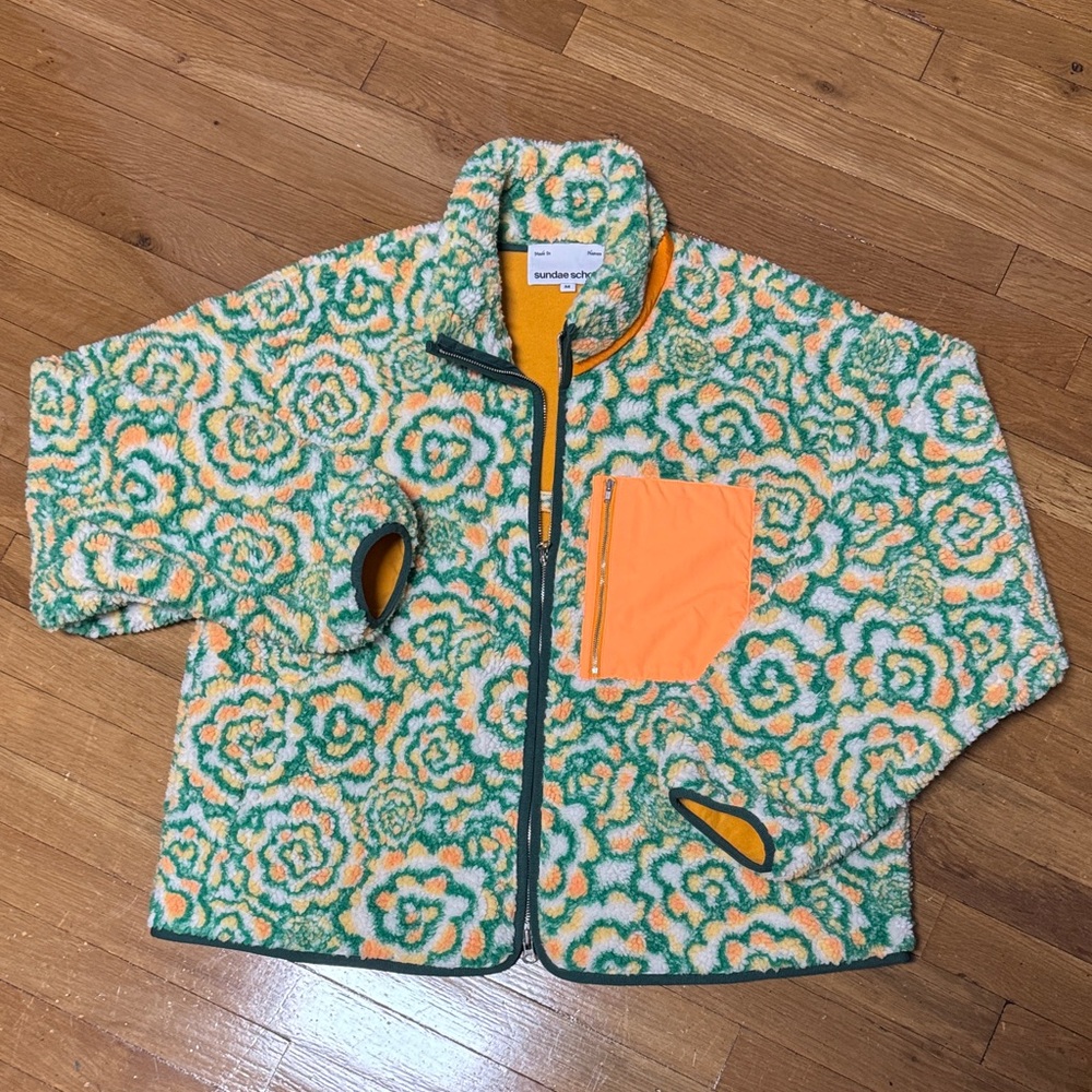 Sundae School Floral Puffer Jacket - Green and Orange